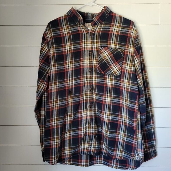 Boston Traders Flannel Shirt Women's Large Blue/Red/Yellow Plaid Button Down Top - Picture 2 of 7